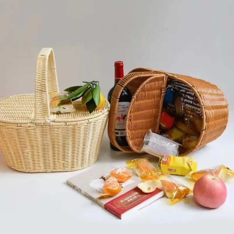 wicker plastic small plastic basket for vegetables shopping hamper basket with handle cleaning egg storage picnic willow rattan woven baskets
