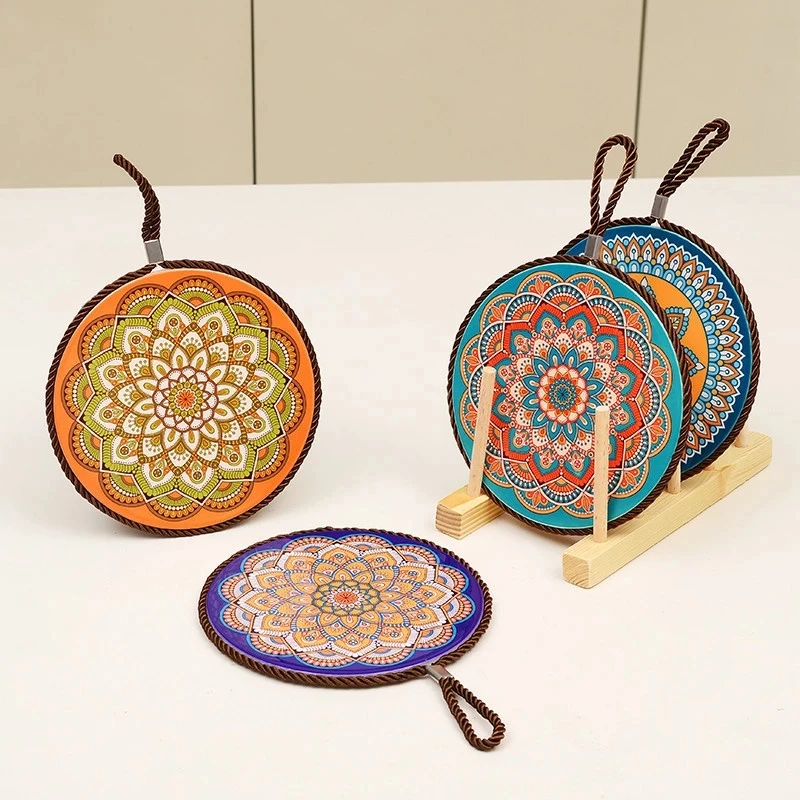 Household Heat Resistant Pot Mat Dinner Plate Trivet Mat European Table Anti-Scalding Pot Ceramic Table Mat Coaster With Cork