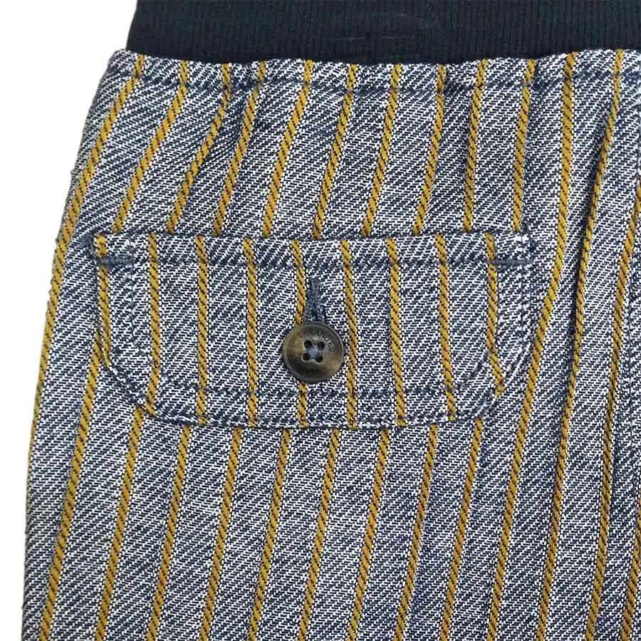 
children kids boy Premium yarnd dyed herringbone stripe cotton twill casual bermuda elastic wais tband shorts with drawcords 