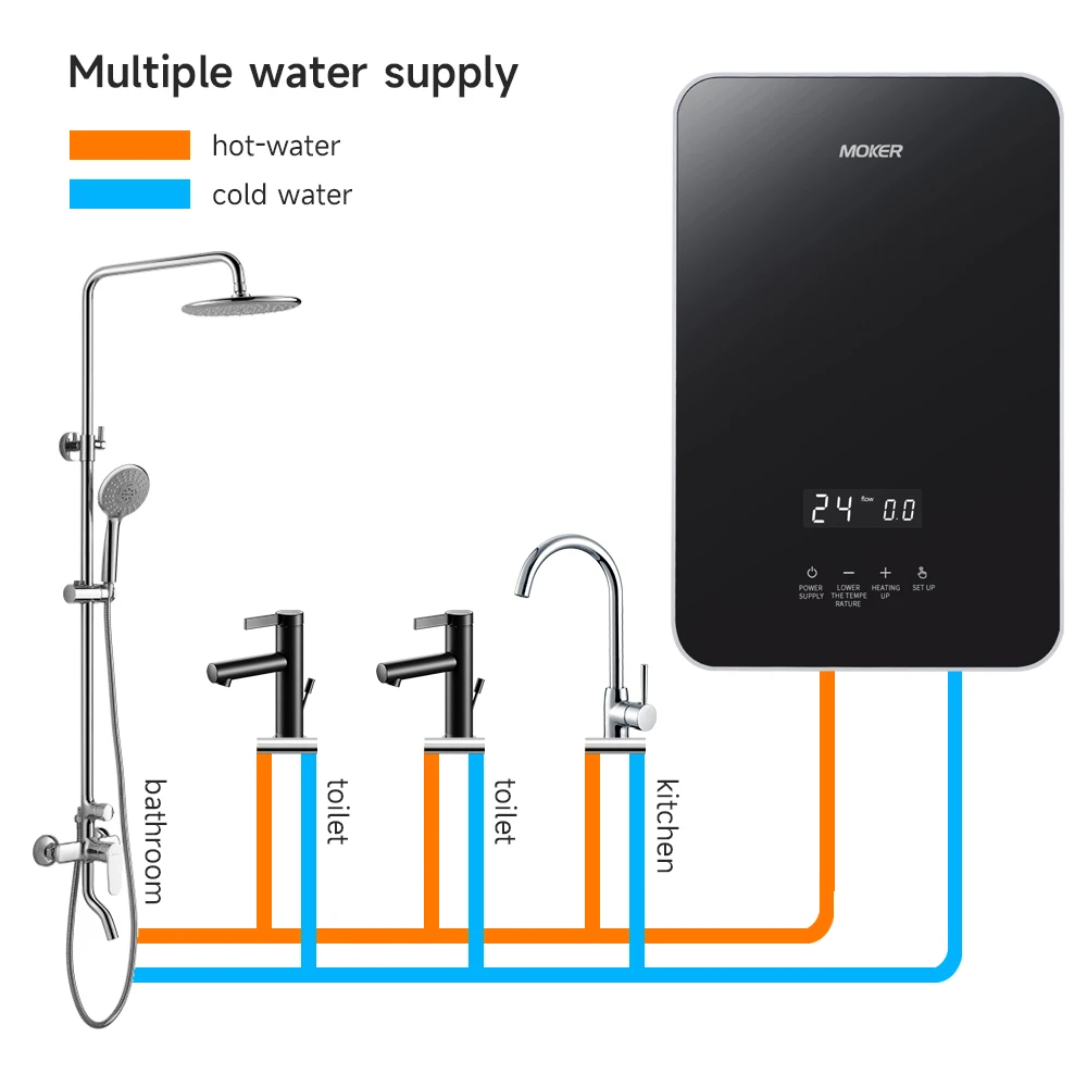 8800W Mini Size Tankless Electric Water Heater Horizontal Bathroom Hot Shower with Knob Control for Household and Garage Use