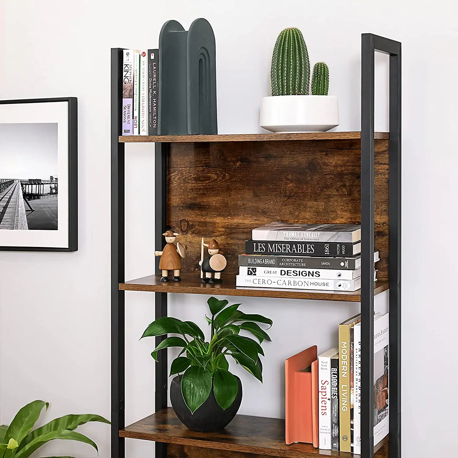Modern Industrial 5-Tier Bookshelf Storage display shelf rack bookcase with Steel Frame Living Room