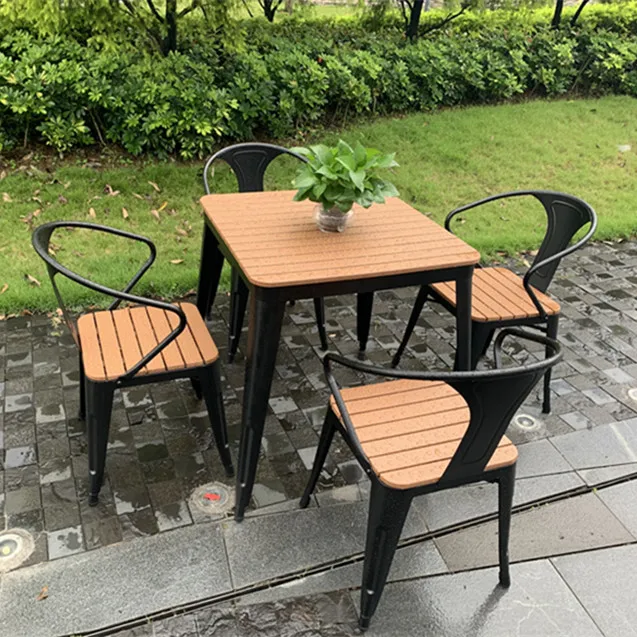 foshan furniture factory made restaurant coffee fast food cafe Industrial metal plastic wood table and chair