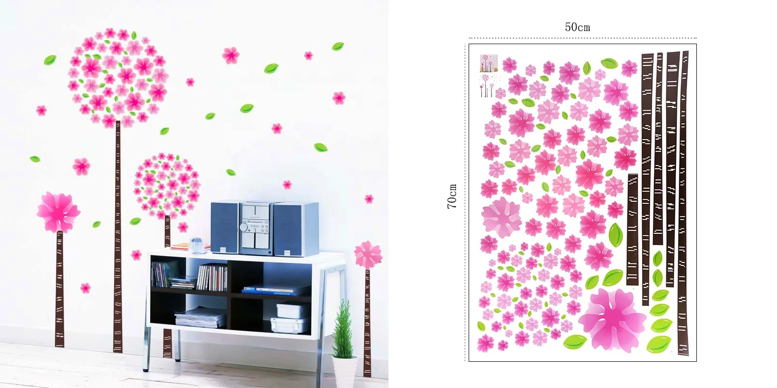Special Price Big Pink Flower Removable PVC Decorative Flower wall Sticker for Home decor