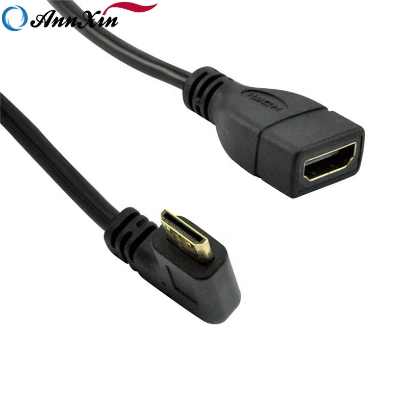 Позолоченный 90 градусов прямоугольный мини HDMI к штекер-гнездо кабель для HDTV 1080p