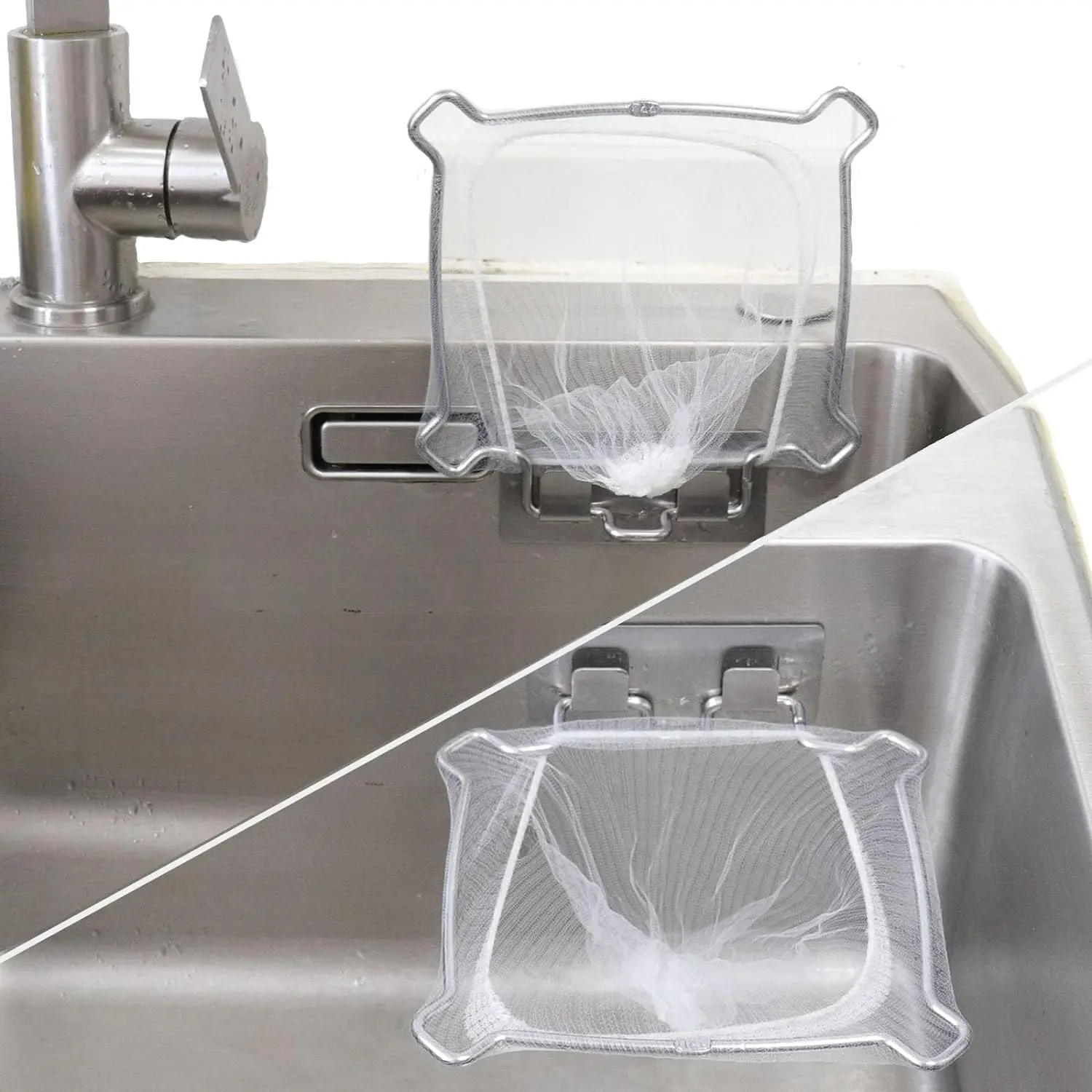 Stainless Steel Kitchen Mesh Bag Stand Sink Filter Drain Rack Sink Strainer Sink Corner Mesh Strainer Kitchen Waste Rack