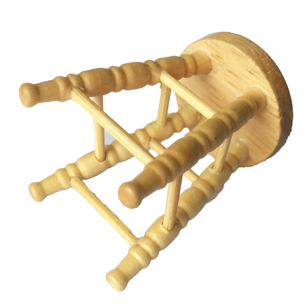 1:12 Scale Wooden Furniture Oak Stool Doll House Miniatures WL043