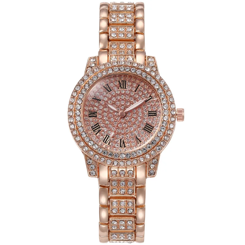 Woman Shining Dial Luxurious Style Quartz Watch With Alloy-Steel Belt Roman Number for Daily Decoration