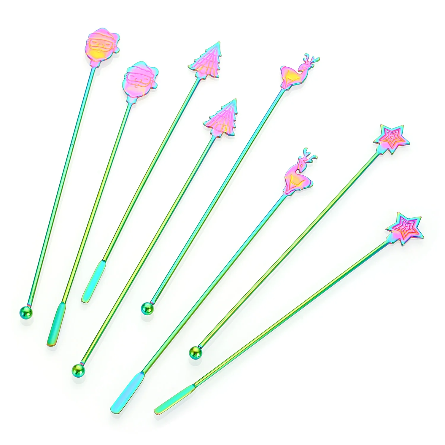 Pack of 8 Metal Coffee Stirrers for Drinks Stainless Steel Cocktail Stirrers Reusable Stir Sticks for Tropical Christmas Party