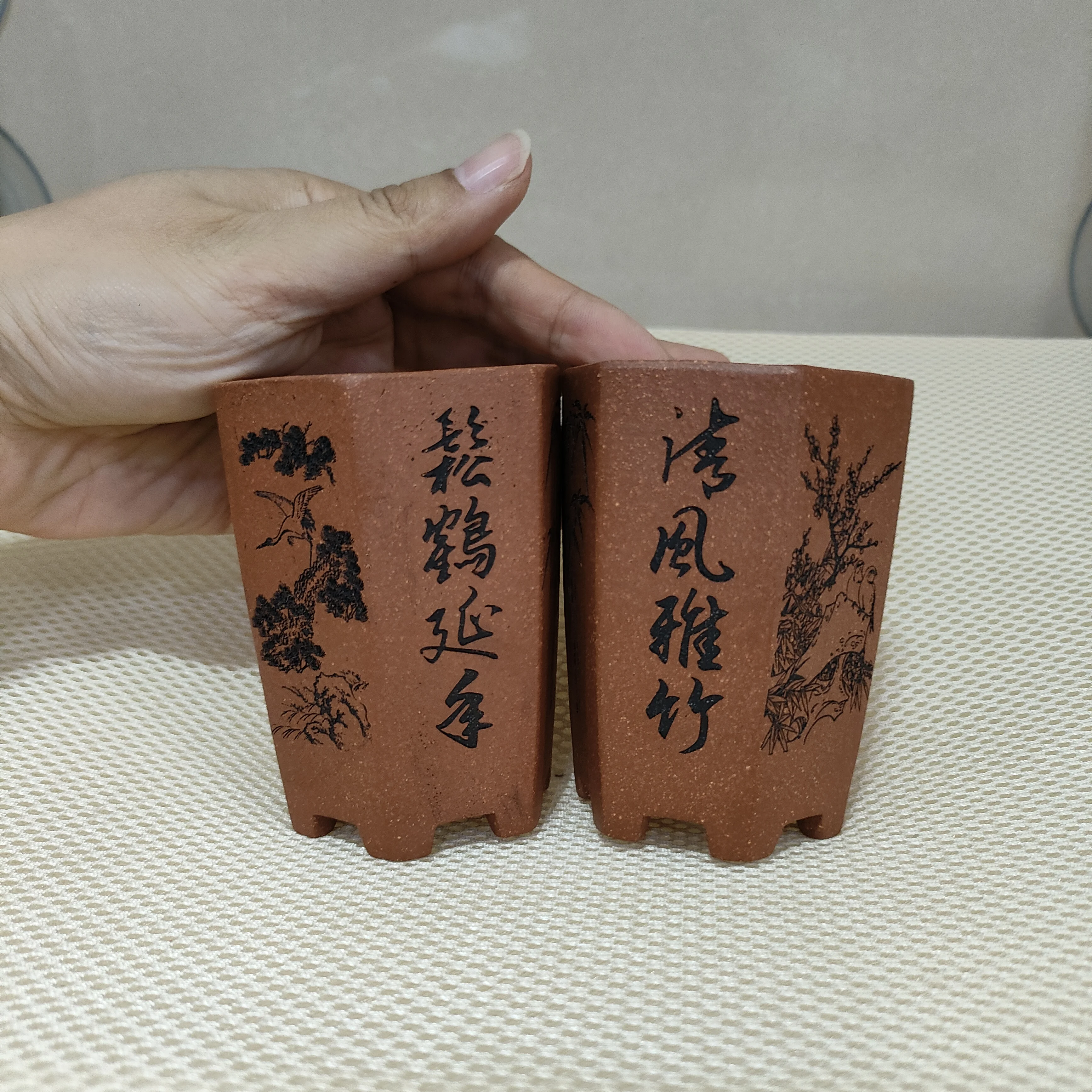Yixing глиняный маленький Каскадный горшок с рисунком