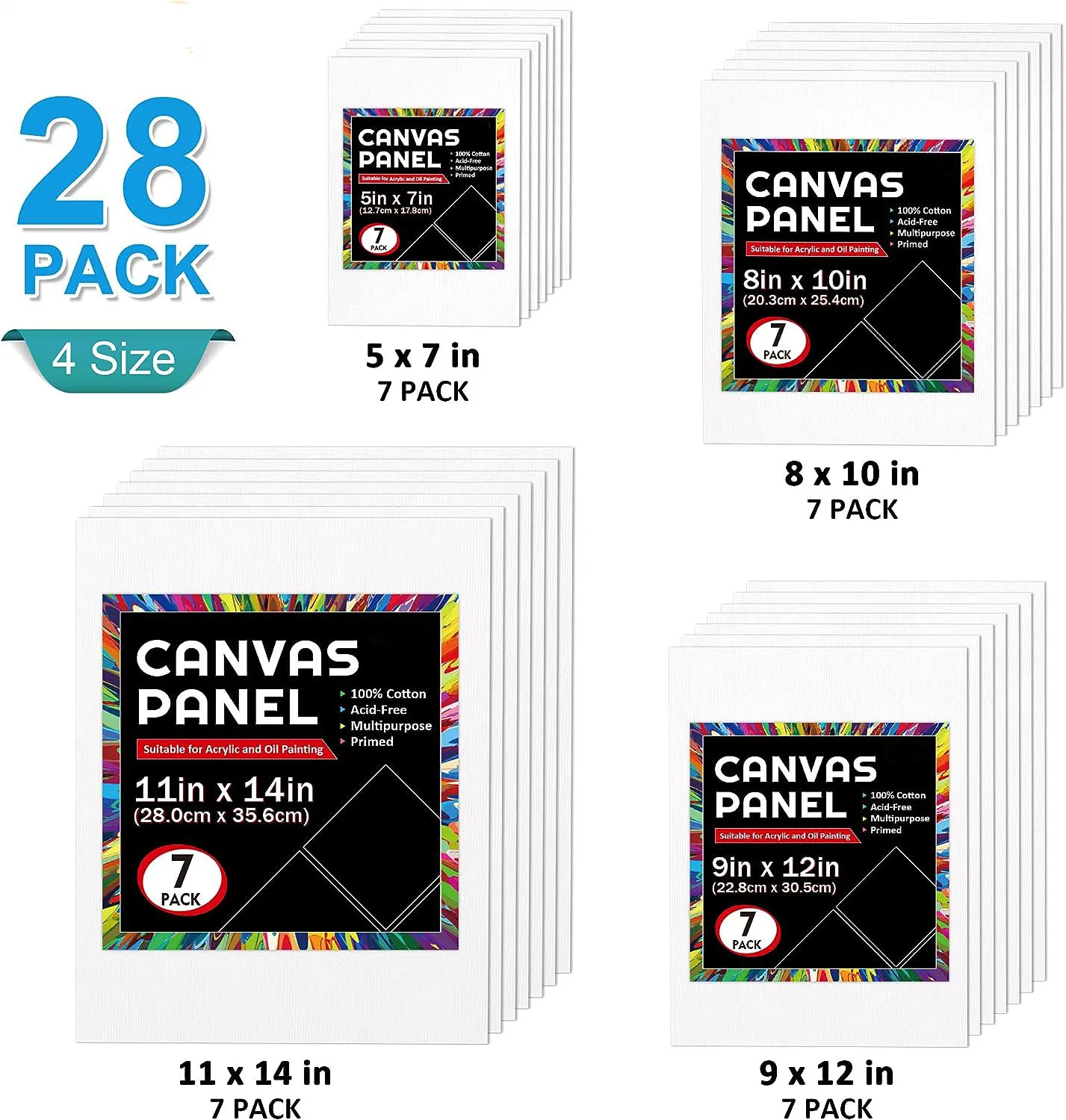 Multi sizes blank canvas board for painting art supplies painting canvas panel board pack canvas-boards-wholesale with tools