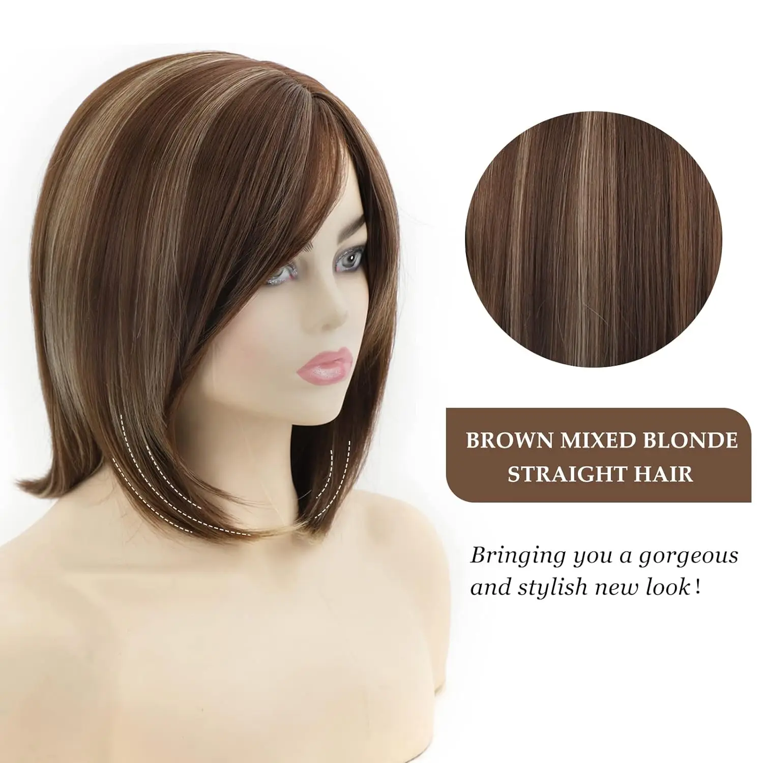 YIMANEILI Bobo Head Synthetic Wig Medium Wigs Natural Straight golden Hair synthetic hair wig  for Women