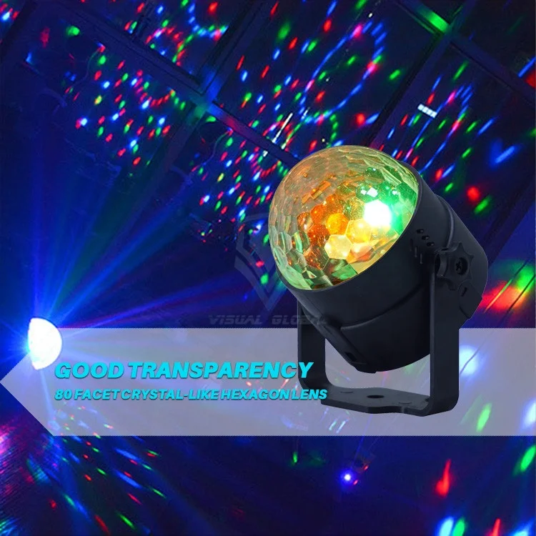 
Best Selling Mini Auto Rotation Sound Actives RGB 3 1W LED Disco Ball Light 