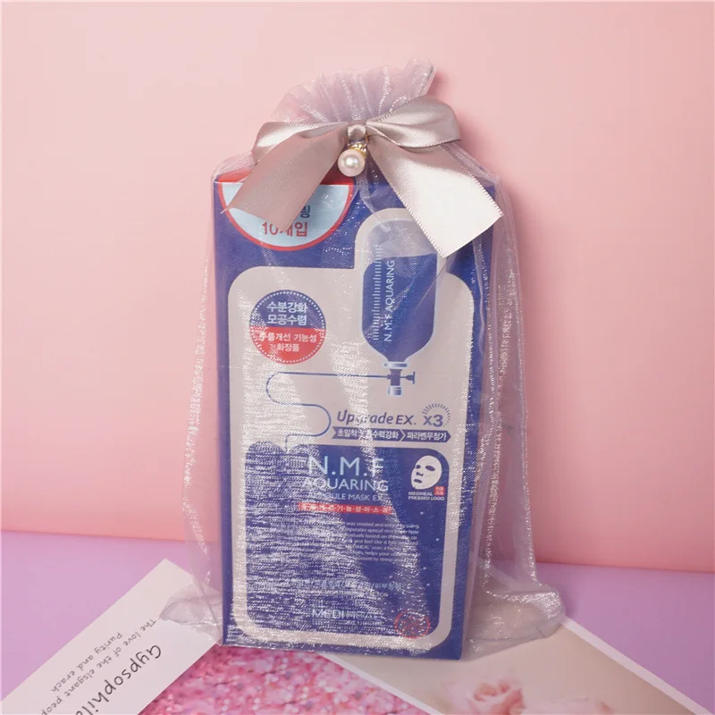 Mesh Organza Pouches Gift Bags with Ribbon Bow and Pearl Drawstring Organza Bag for Cosmetics
