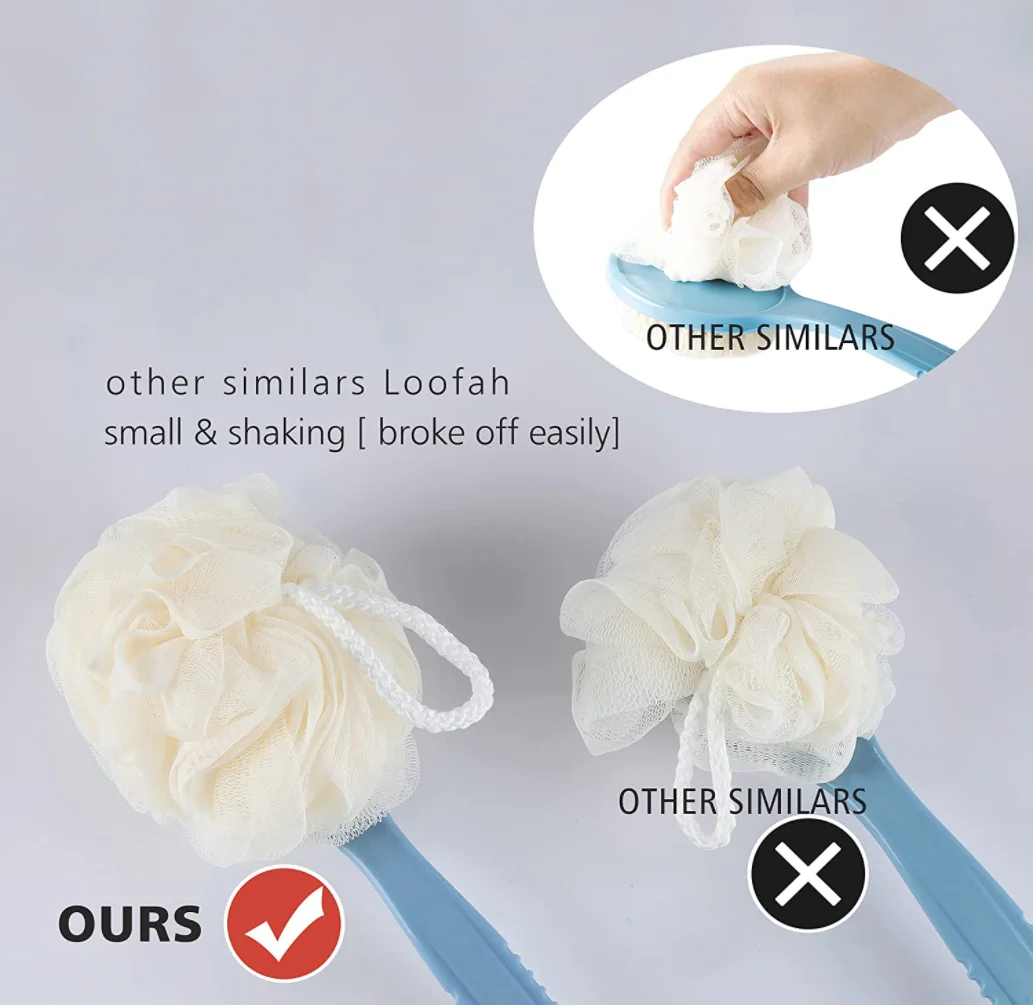 bodyworks Shower Body Brush Long Handle Bath Brush Loofah body scrub Sponge 2 in 1Handheld on a Stick for Body