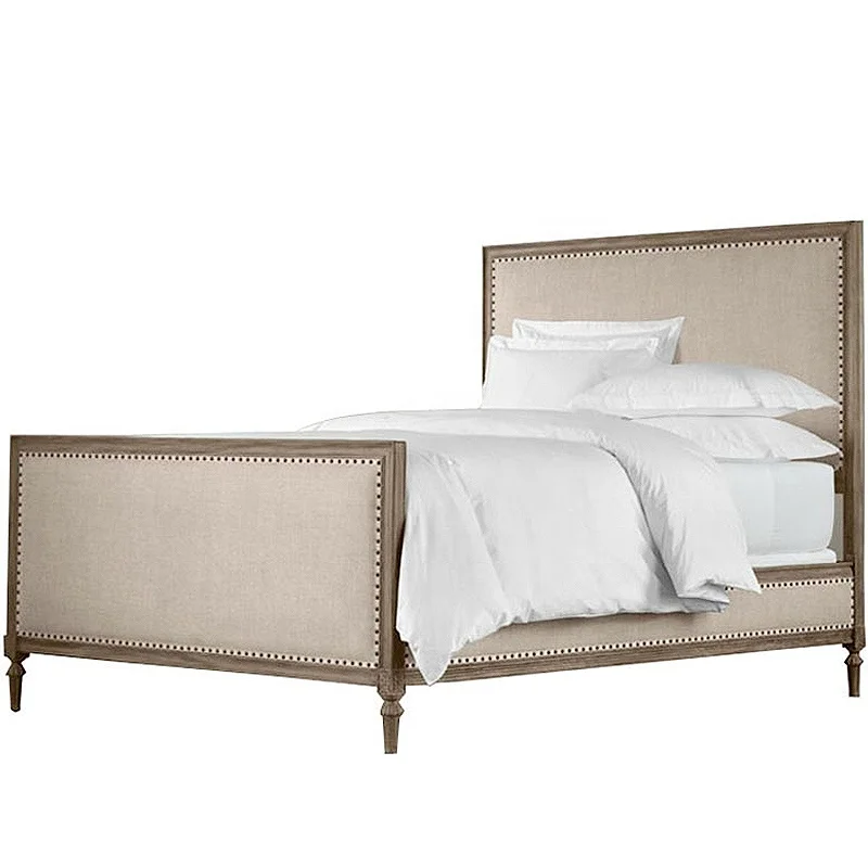 American RH style solid wood oak villa bedroom retro king bed double bed