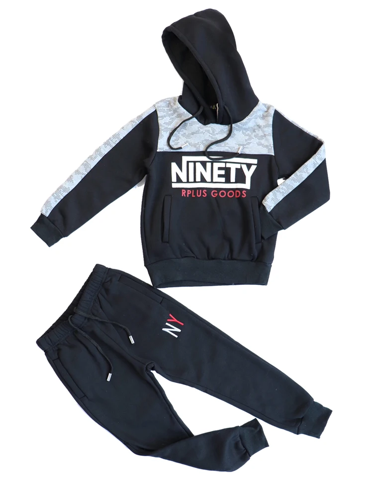 Лидер продаж на Amazon, повседневная Стильная хлопковая теплая одежда на заказ из двух предметов для маленьких мальчиков, комплект с толстовкой и буквенным принтом