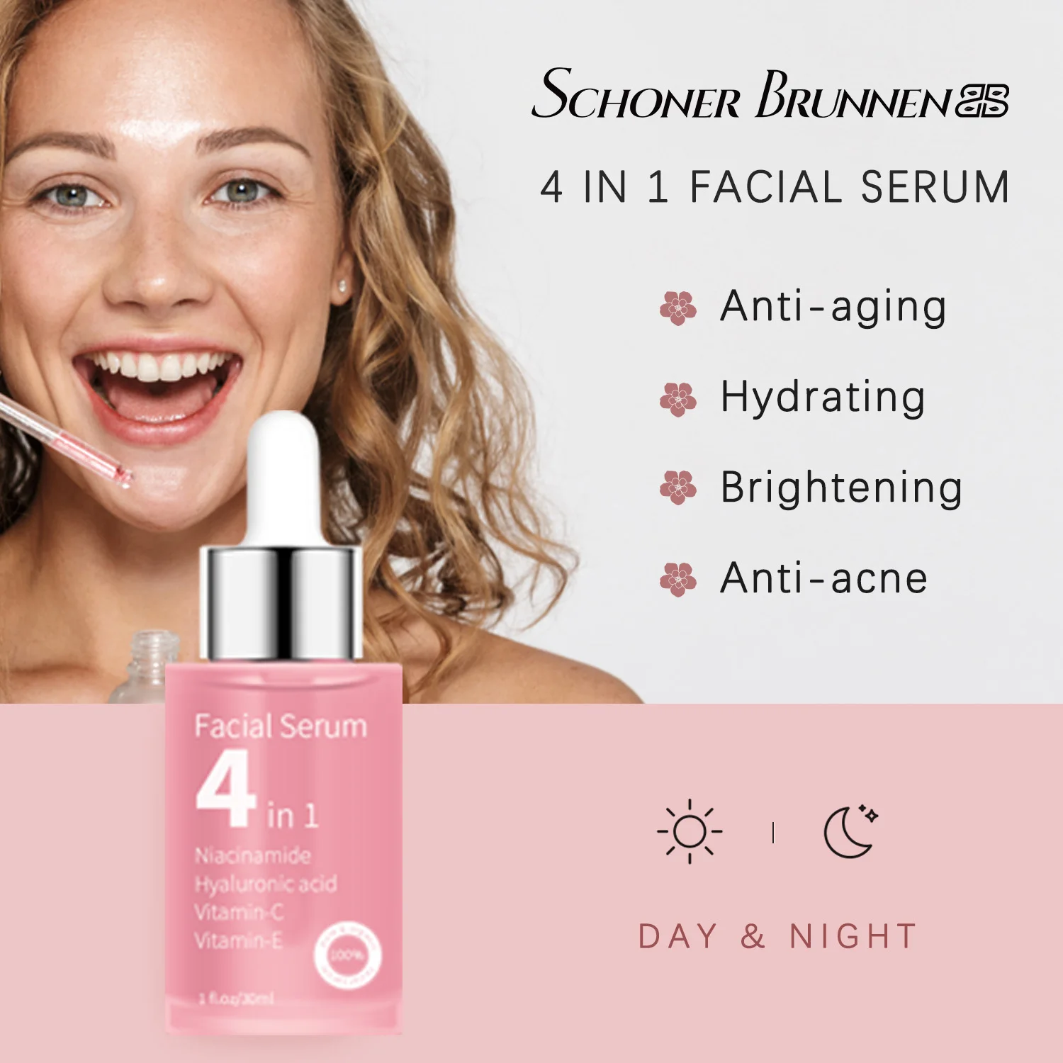 Custom Label Face Serum 4 in 1 Whitening Anti Age Face Serum with 30% Vitamin C 5% Niacinamide 10% Vitamin E Serum