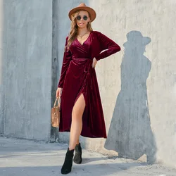 2023 New Arrivals Amazon Winter Dress For Girls Sexy Spring Dress 2023 Velvet Long And Short Sleeve Mid-length Casual Dresses