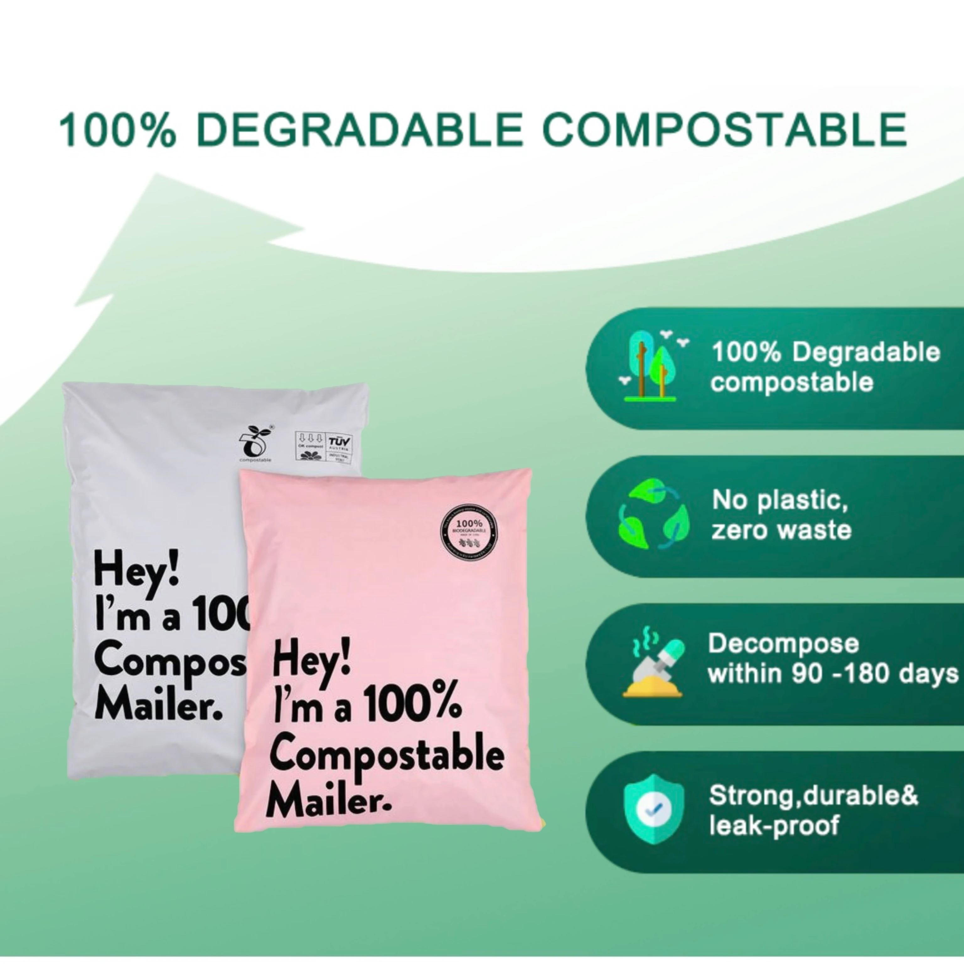 Cornstarch Eco Friendly Compostable Biodegradable Mailing Bags Customized Logo Printed