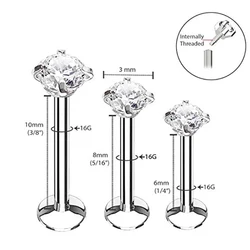 custom 316l stainless steel zircon press fit tragus flat back earring piercing jewellery labret