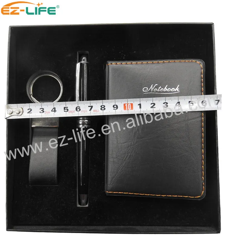 School Supplies Leather Keychain Car Promotion Pen And Custom Notebook
