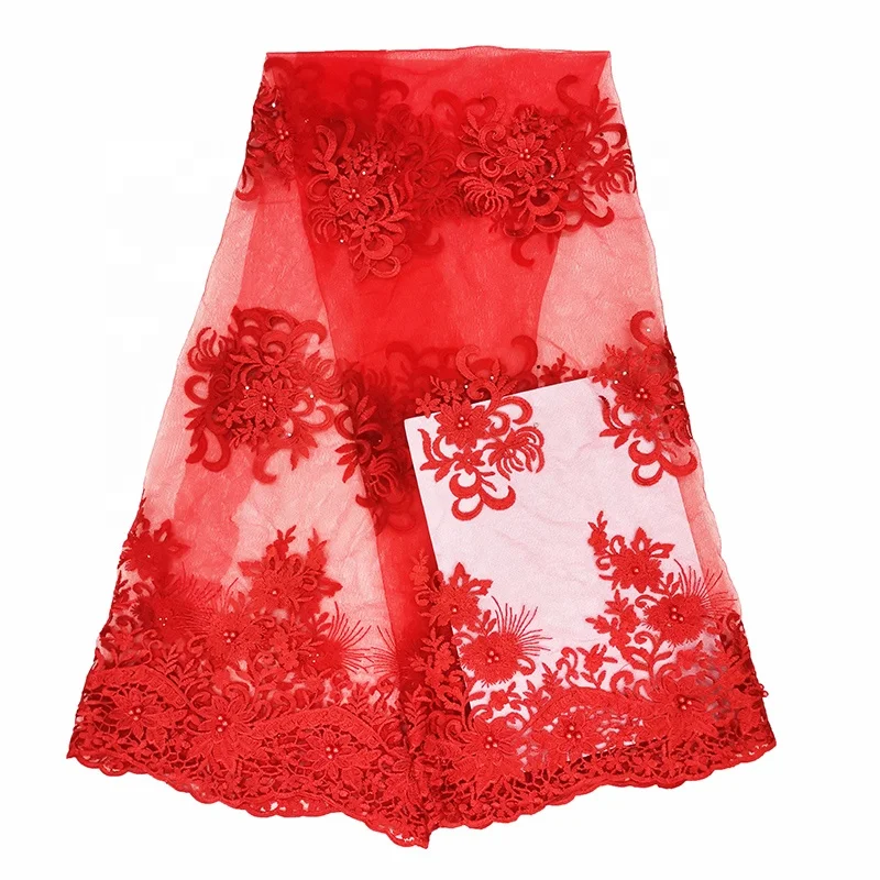 factory cheap price high quality guangzhou simple red embroidered lace fabric