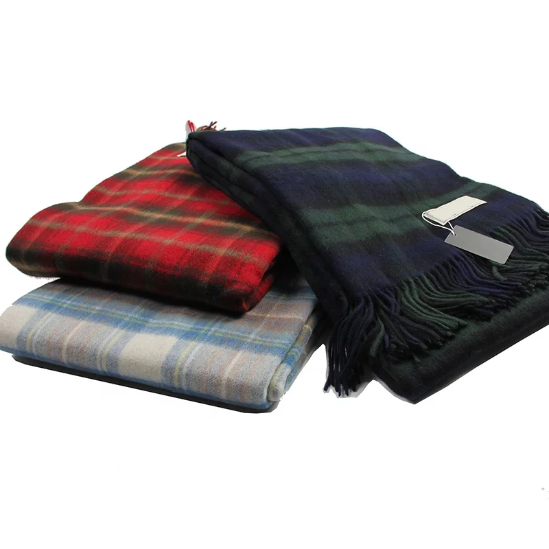 custom plaid lambs wool throw blanket winter luxury soft wearable tartan fleece blanket with long tassel