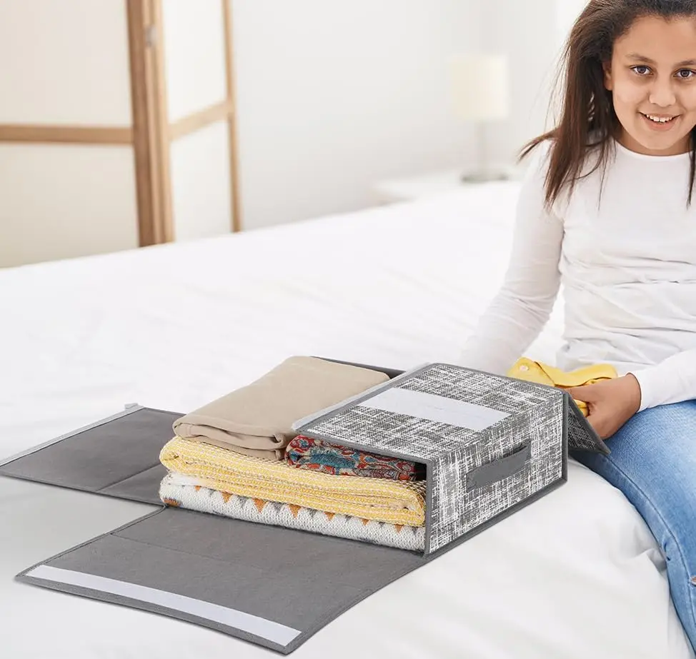 KUYUE Bed Sheet Organizer, Sheet Organizers and Storage, Foldable Sheet Organizer for Linen Closet, Foldable Storage Box