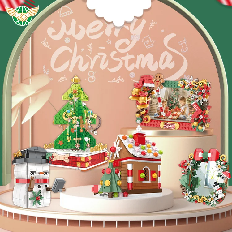 Christmas Wreath Mirror Decoration Building Blocks Assembly Building Blocks Wreath Mirror Decor Blocks 3D Photo For Girls Toys