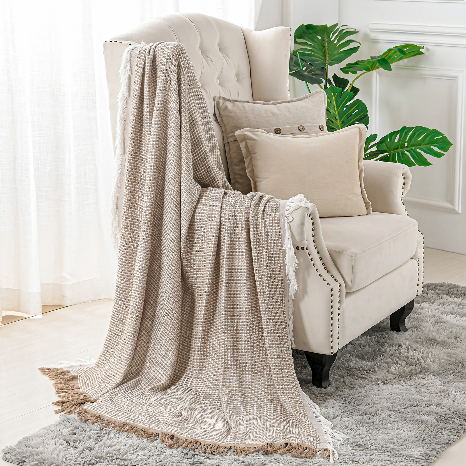 The best-selling simple waffle and tassel blanket is my bamboo fiber blanket