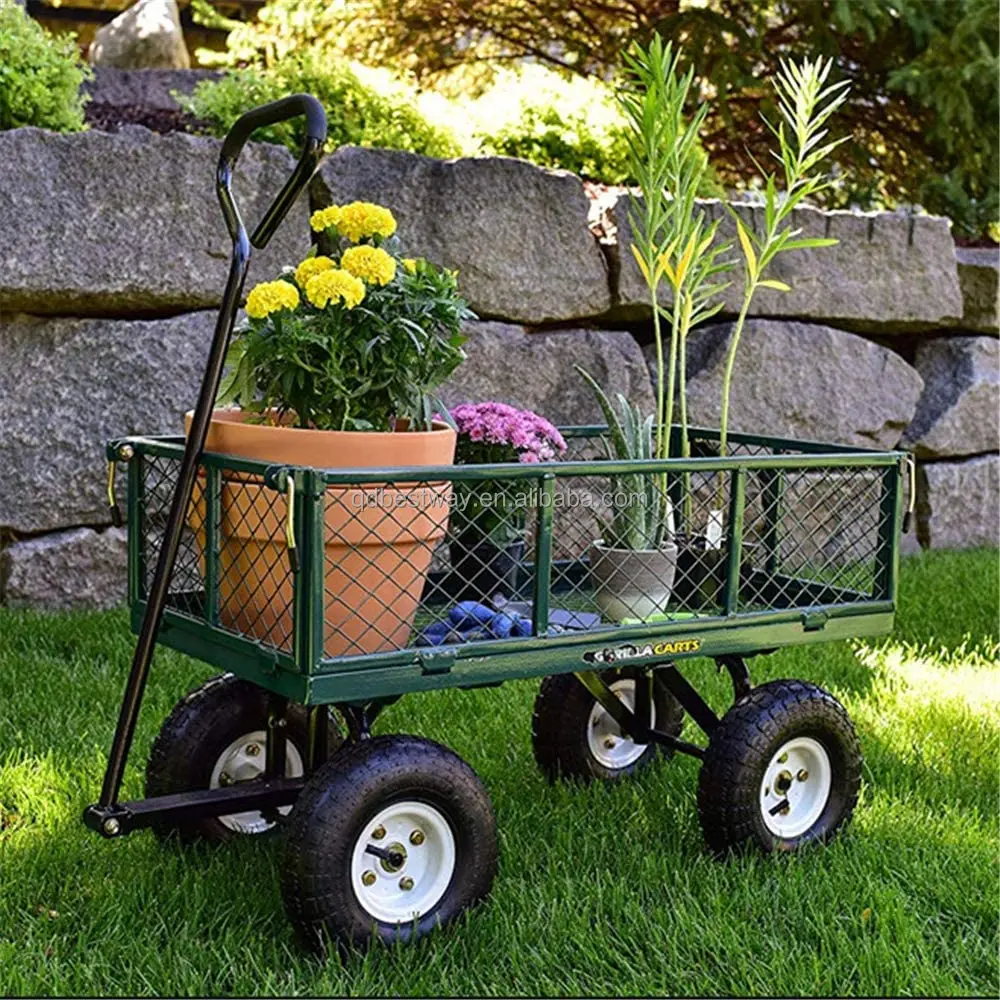 600-Pound Capacity Utility Garden Dump Wagon Beach Garden Dump Cart with Steel Frame and 10-in. Pneumatic Tires,
