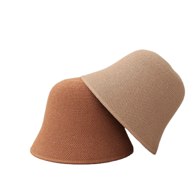 RTS Fashion Custom Logo Solid Color Women Summer hats Breathable Fisherman Hat Handmade Crochet Knit Bucket Hat
