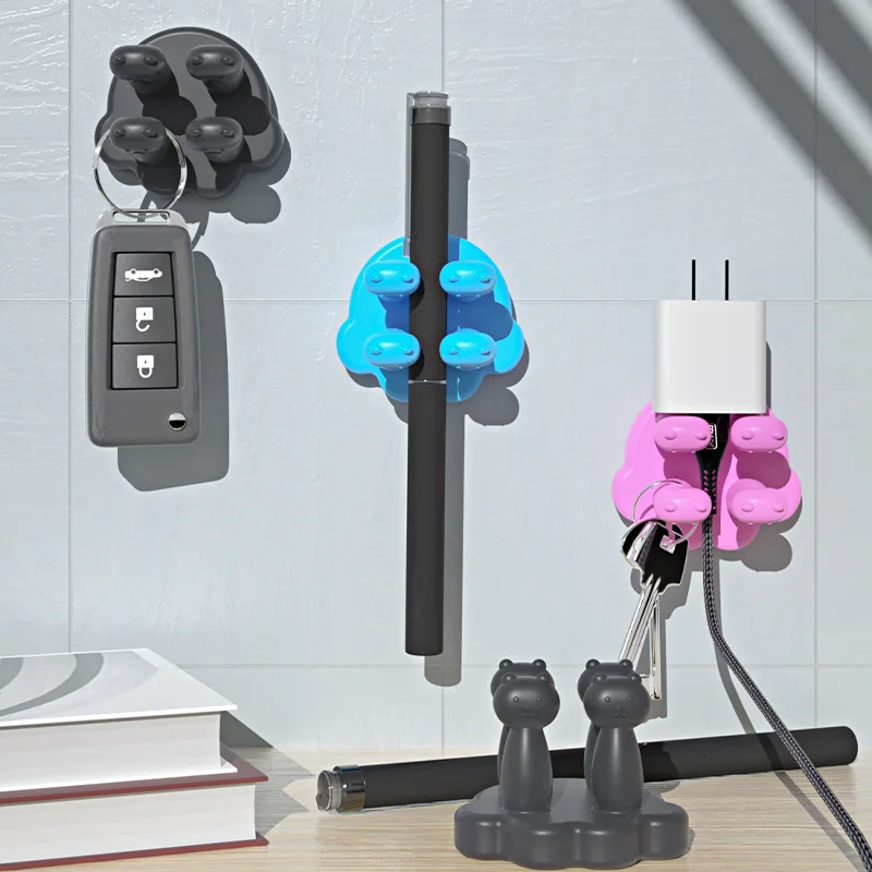 Toothbrush Holder 4 Leg Hook Self Adhesive Shaver Razor Holder Silicone Hook Bathroom Kitchen Organizer Plug Cable Wall Hook