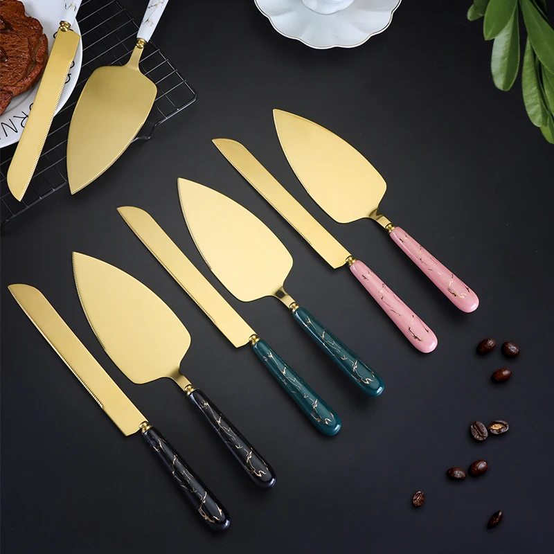Party Wedding ceramic handle cake server cake knife set with box gold-plated Cake knife shovel and pizza shovel butter knife