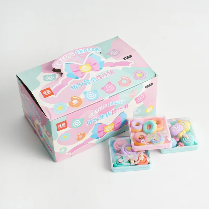 Cute Sweet Girls Donut Lollipop Shaped Eraser Rubber Pencil Eraser For Children Promotional Stationery Reward Erasers