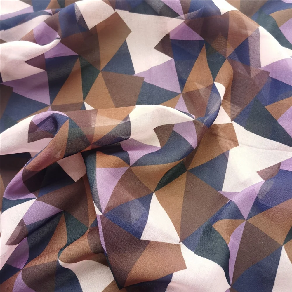 high twist spun poly printed voile fabric for scarf