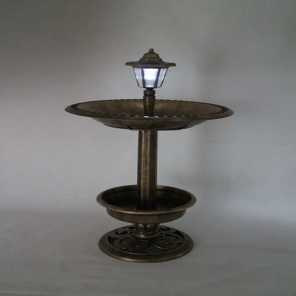 Garden Solar Antique Copper Weather Resistant Pedestal Birdbaths Outdoor Water Fountain and Bird Bath with Solar Light
