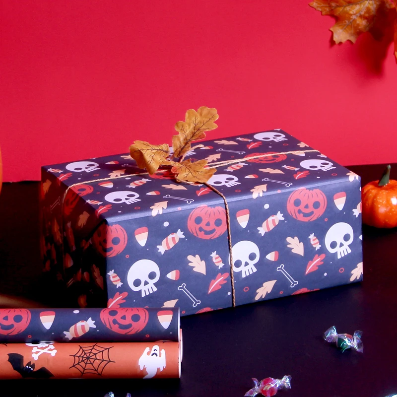 Halloween Wrapping Paper Black Orange Lokta Paper Bat Pumpkin Web Spider Paper Crafts for Halloween