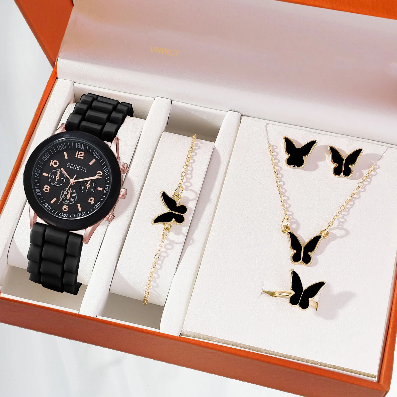 NJC 2024 New Jewelry Set Fashion Ladies Watch Quartz Watch Earring Chain Bracelet Set