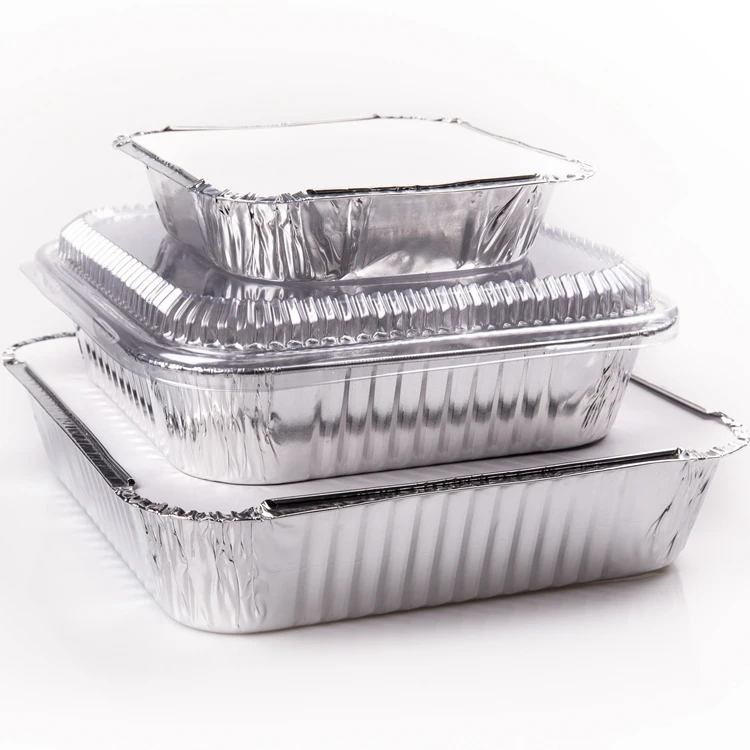 ZB33 OEM Silver Aluminum Foil Container Customized Disposable Food Packing Carry Out Square Baking Tray 90*90*27MM