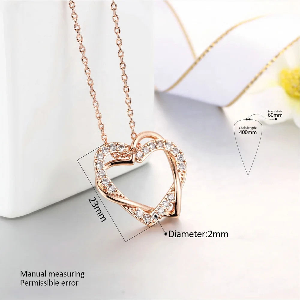 N062 China Wholesale Good Quality Birthday Gifts CZ Zircon Love Forever Double Heart Pendant Necklace