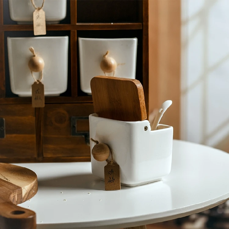  Винтажная кухонная посуда Zakka деревянный контейнер для соли Белый Европейский