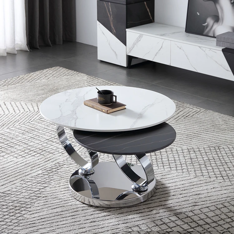 639 round small space saving living room furniture sets modern sintered stone rotating center coffee tables