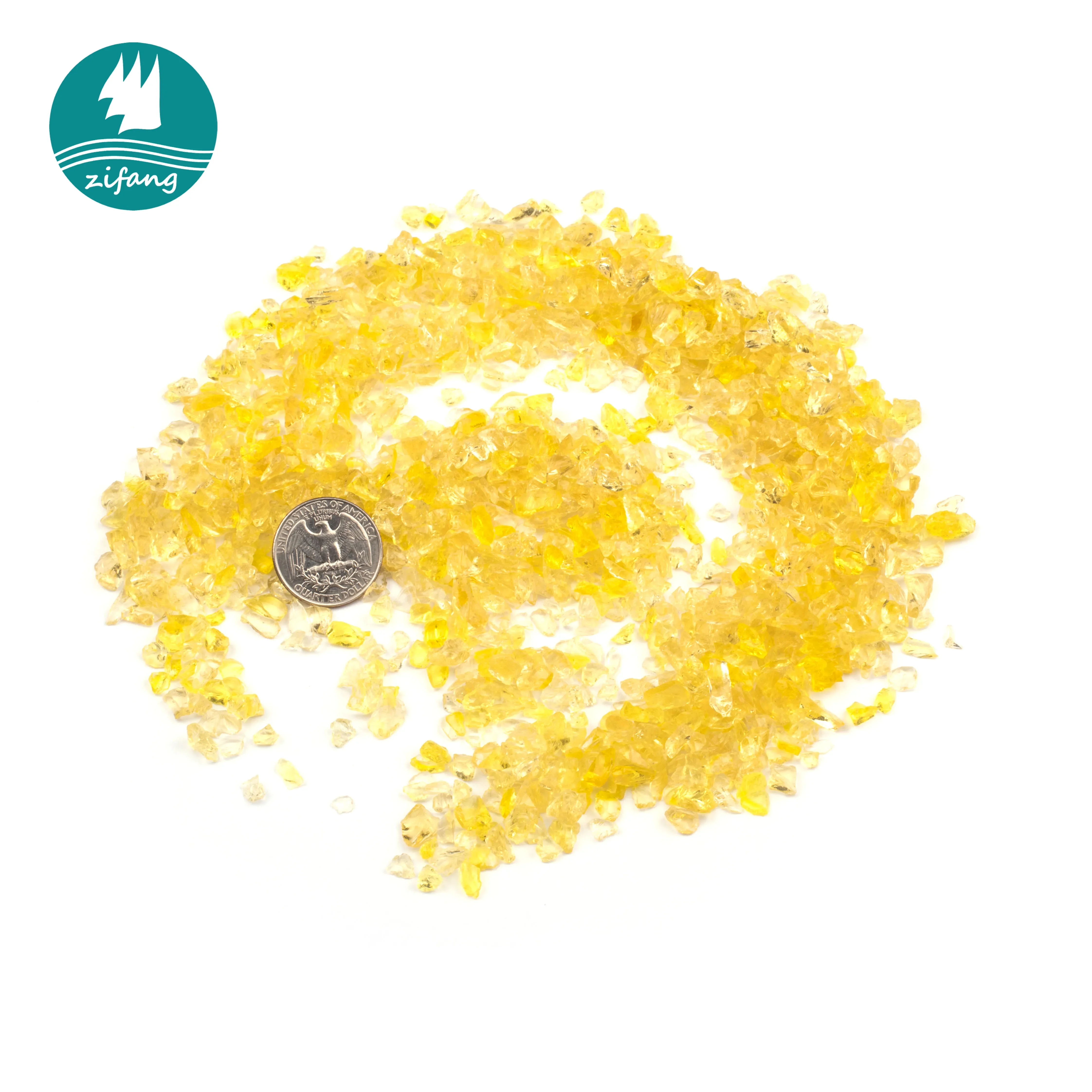 Wholesale Yellow Decorative Glass Beads Recycled Glass Stones Reflective Fire Glass for Fire Pit