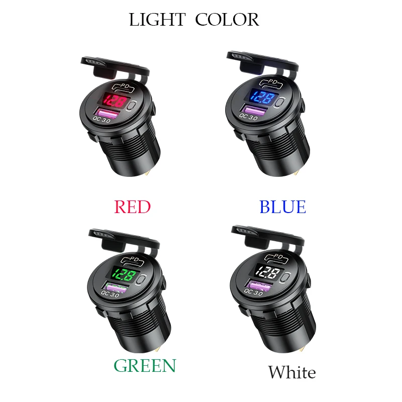Multifunction Car USB Socket QC 3.0 Dual 12v Car Charger fast car charger with Switch and Voltage Display