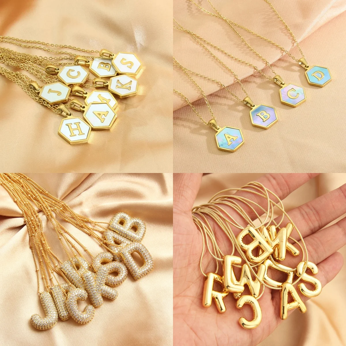 Stainless Steel Initials Name Necklace Fashion Gold Plated Jewelry Natural Shell Alphabet Letter Pendant Choker For Women
