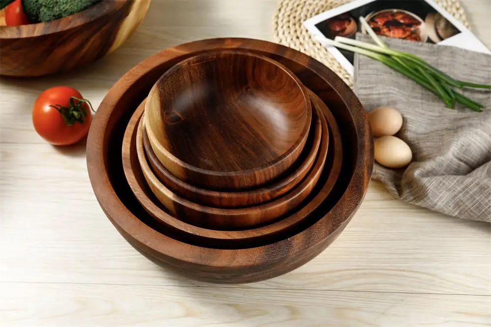 
High quality Acacia wooden bowl salad bowl set of different size natural bowls 