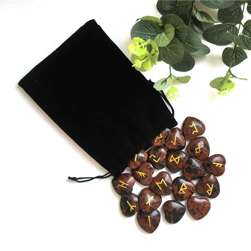 Wholesale 25 pcs Chakra Crystal Heart Set Engraved Holistic Balancing Reiki Healing Crystals Chakra Symbols Tumbled Palm Stone