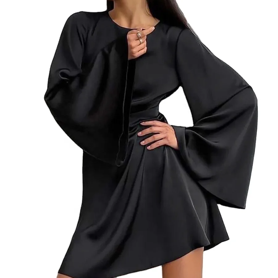 Bell sleeve autumn and winter new cross-border high waist commuting A- line skirt for women