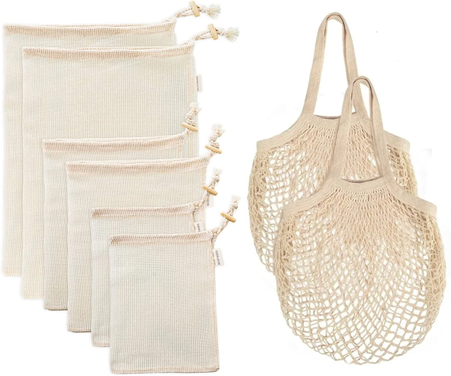 2023 Custom Logo Eco Friendly Washable Reusable Organic Colorful Cotton Mesh Net bag for Fruit and Vegetable Shopping Bags